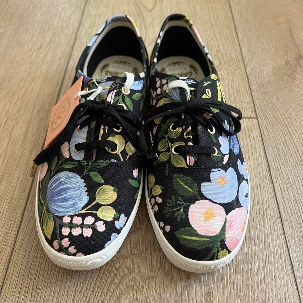 Keds x Rifle Paper Co Champion Floral Canvas Sneakers Black Low Top. NWT. Sz 8
